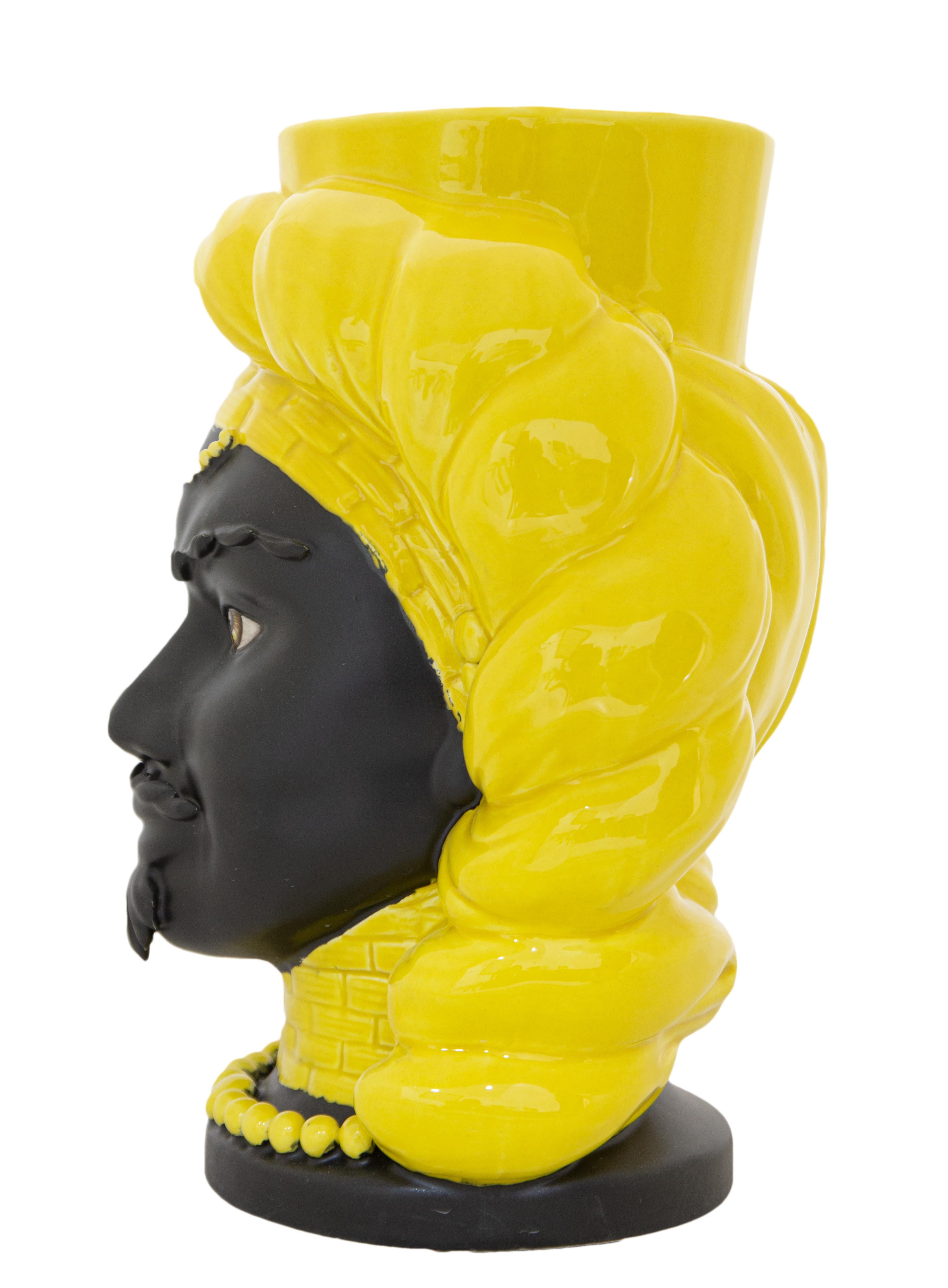 God E17, maurischer Kopf eines Mannes, handgefertigt in Sizilien, luxuriöse Vase, Größe M, bichrom (Moderne) im Angebot