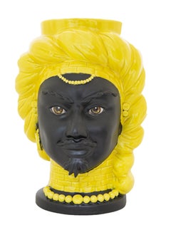 God E17, Man's Moorish Head, Handmade in Sicily, Luxury Vase, Size S, Bichrome