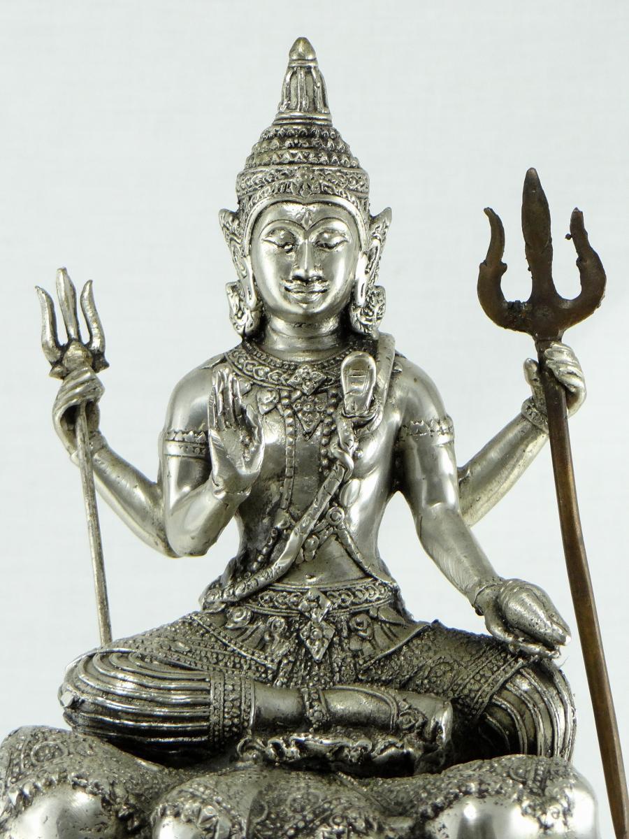 God Indra on Airavata in Silvered Bronze, Thailand, 1930s-1950s 1