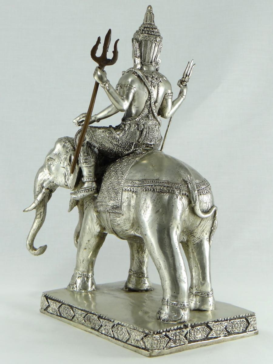 God Indra on Airavata in Silvered Bronze, Thailand, 1930s-1950s 2