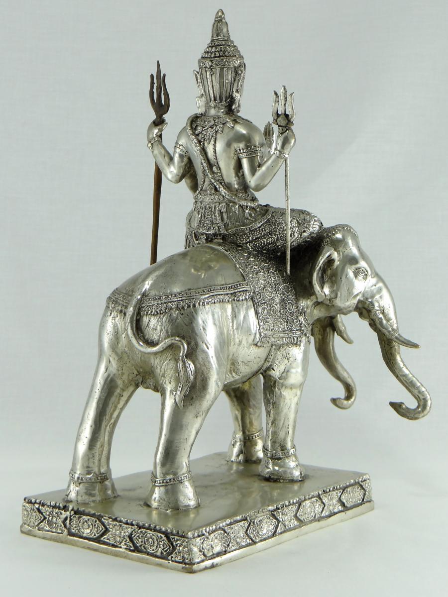 God Indra on Airavata in Silvered Bronze, Thailand, 1930s-1950s 4