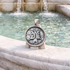 GOD JANUS Genuine Ancient Roman Coin 120 BC Silver Pendant