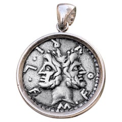 GOD JANUS Genuine Ancient Roman Coin 120 BC Silver Pendant