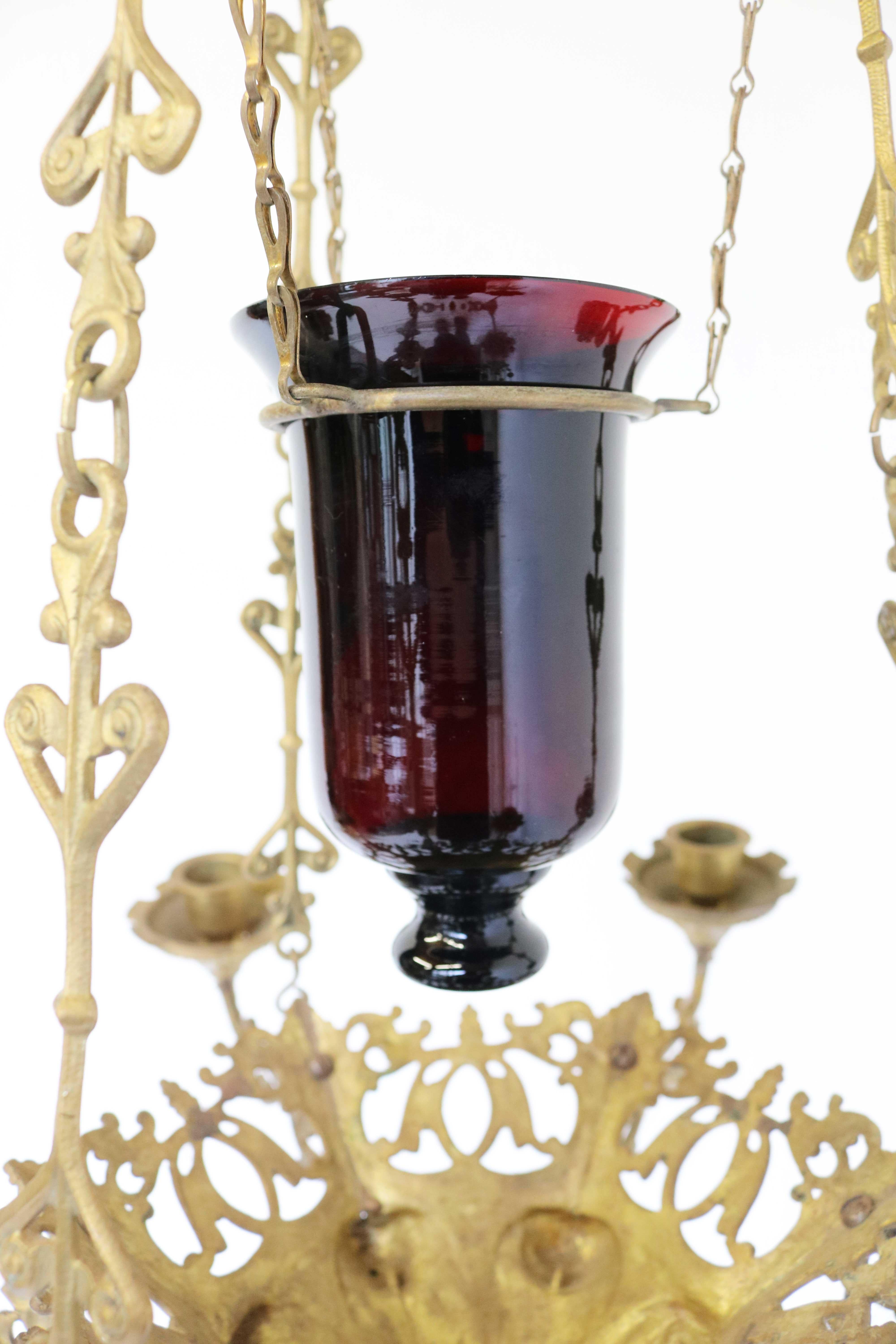 Lampe de Dieu / Lustre d'église en laiton Début du 20e siècle Lampe de sanctuaire Art Nouveau en vente 1