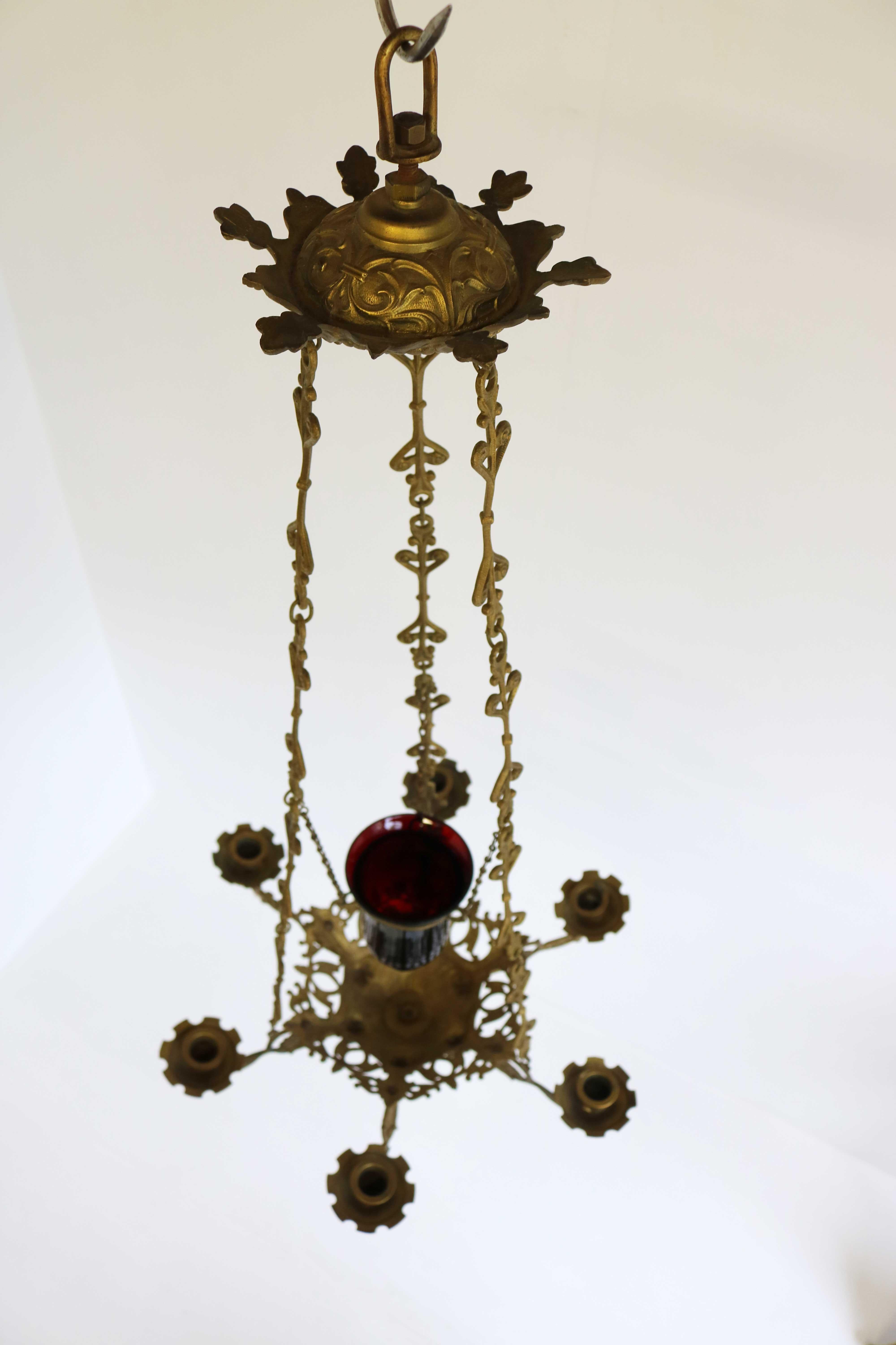 Lampe de Dieu / Lustre d'église en laiton Début du 20e siècle Lampe de sanctuaire Art Nouveau en vente 5
