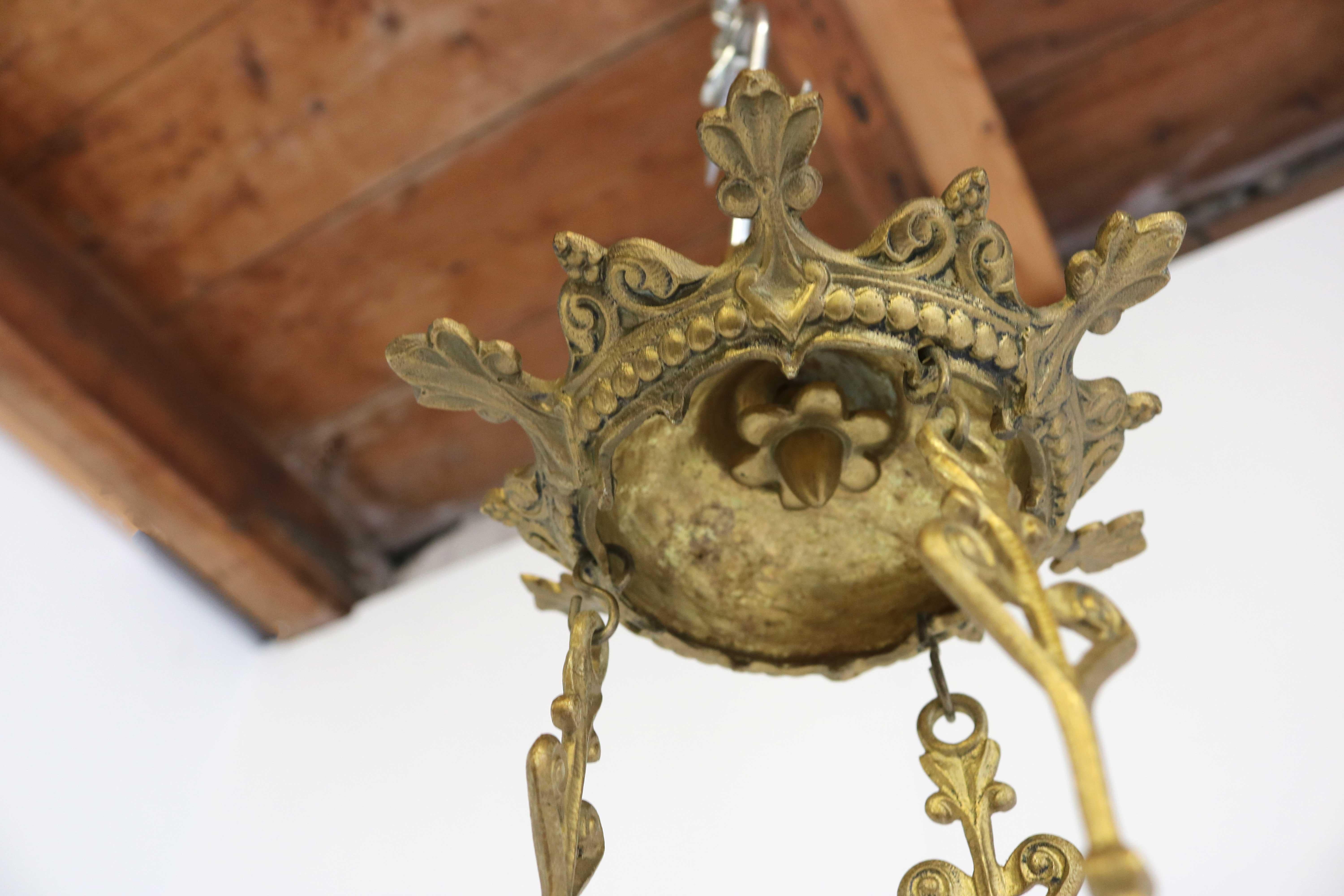 God Lamp / Church Chandelier Brass Early 20th Century Sanctuary Lamp Art Nouveau For Sale 8