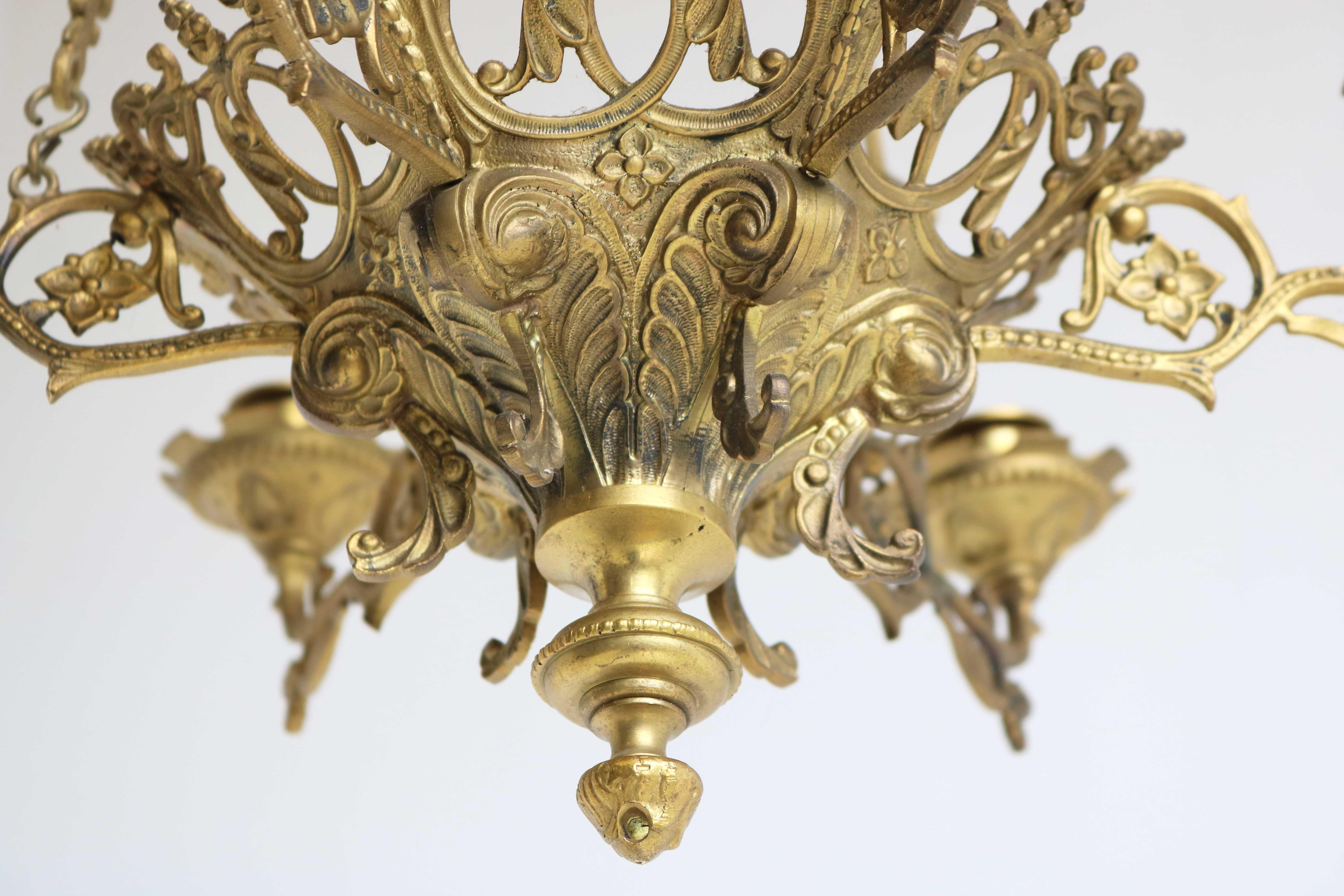 French God Lamp / Church Chandelier Brass Early 20th Century Sanctuary Lamp Art Nouveau For Sale