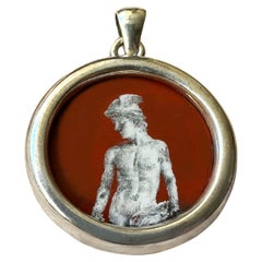 GOD MERCURY Hand-Painted on Egyptian Jasper 925 Silver Pendant