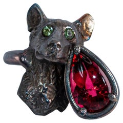 "God Save the Queen, Dog Love the Queen" Ring Rubellite and Blackened Silver