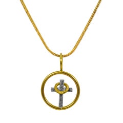 God So Loved the World, Stories in a Circle 22k Gold Two-Tone Pendant Necklace