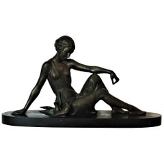 Armand Godard "Mujer sentada con palomas" Escultura Art Déco
