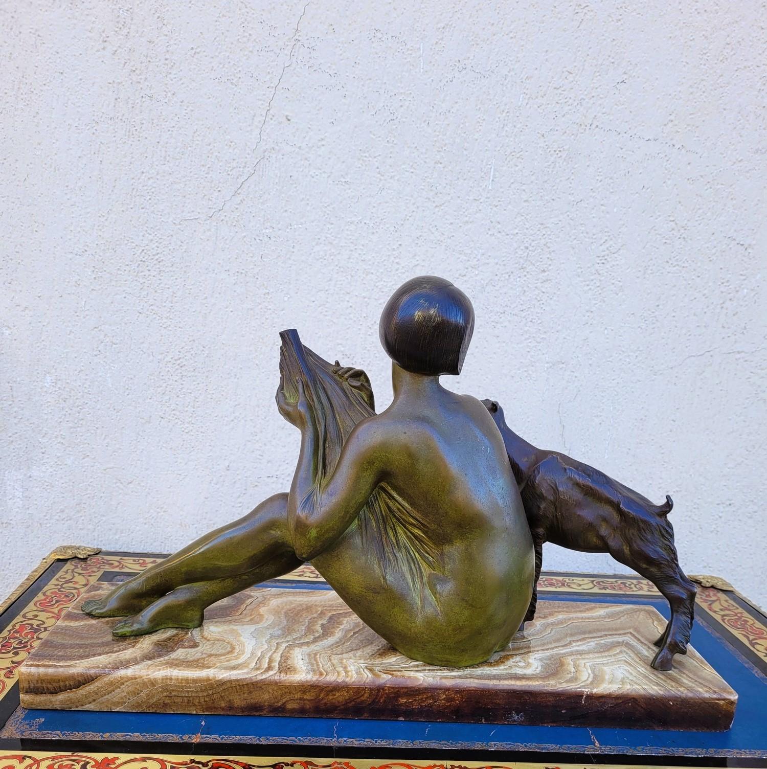 Godard, Woman And Lamb, Art Deco Bronze, 20th Century For Sale 9