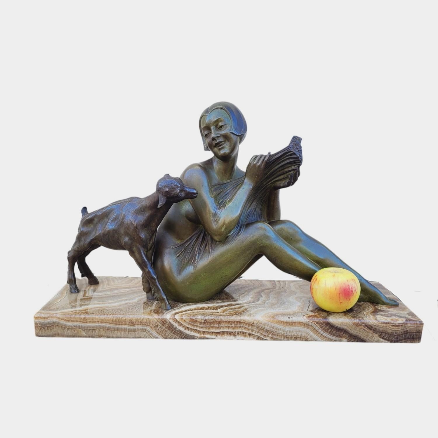Godard, Frau und Lamm, Art-Déco-Bronze, 20. Jahrhundert 13