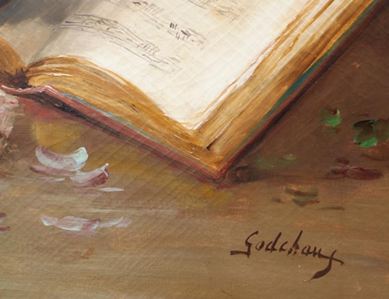 Zusammensetzung von Rosen mit Leuchte und Vergoldung (Akademisch), Painting, von GODCHAUX Emile