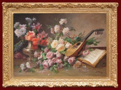 Antique Composition of Roses With Lute and score