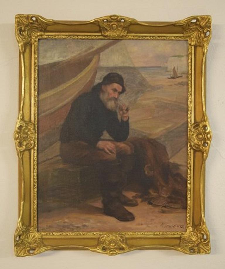 Goddard, British painter.
Oil painting on canvas, fisherman portrait, circa 1890s.
Signed.
In very good condition.
Measures (without frame): 50 x 39 cm.
The frame measures 6 cm.