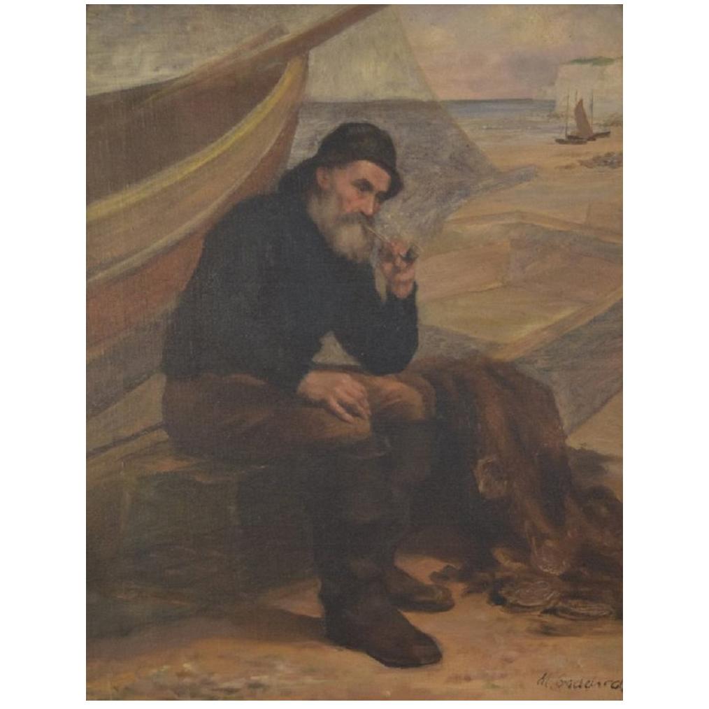 Goddard British Painter, Oil Painting on Canvas, Fisherman Portrait, circa 1890s