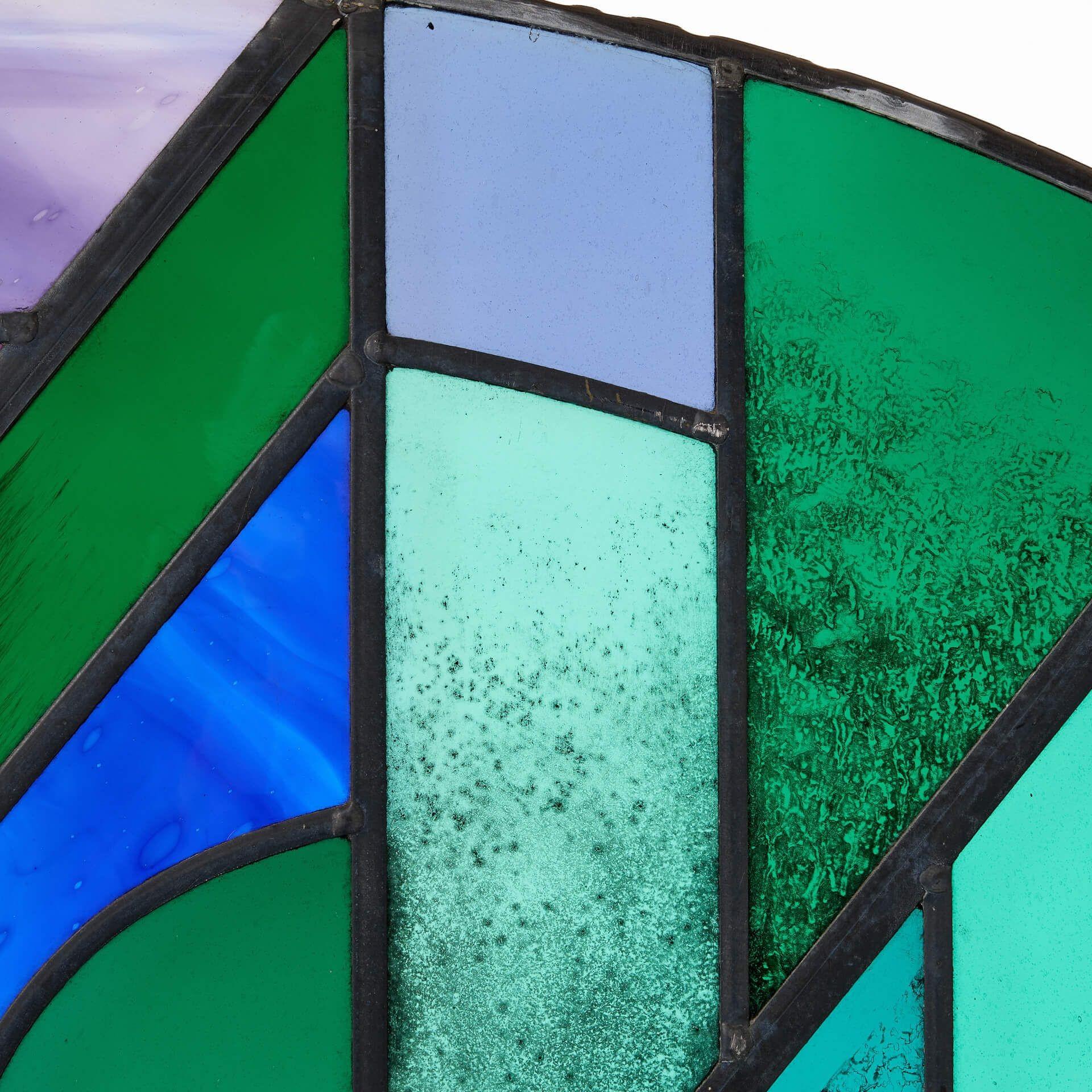 Modern Goddard & Gibbs Abstract Shallow Arched Stained Glass Panel For Sale