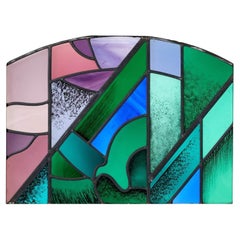 Goddard & Gibbs Abstract Shallow Arched Stained Glass Panel