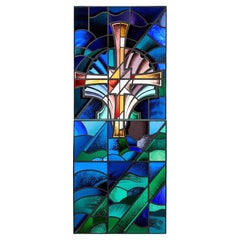 Antique Goddard & Gibbs Geometric Style Stained Glass Window