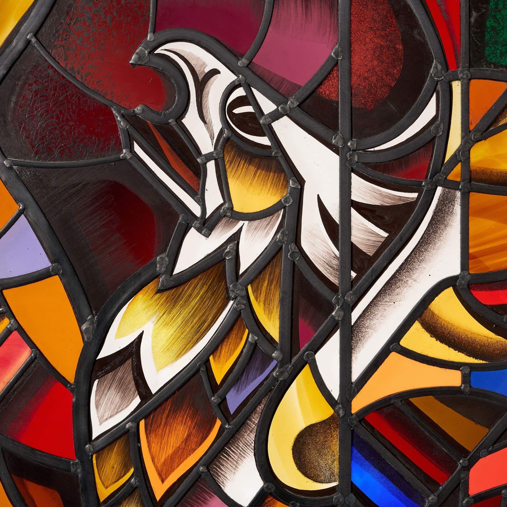 Modern Goddard & Gibbs Reclaimed Stained Glass Panel of a Phoenix For Sale