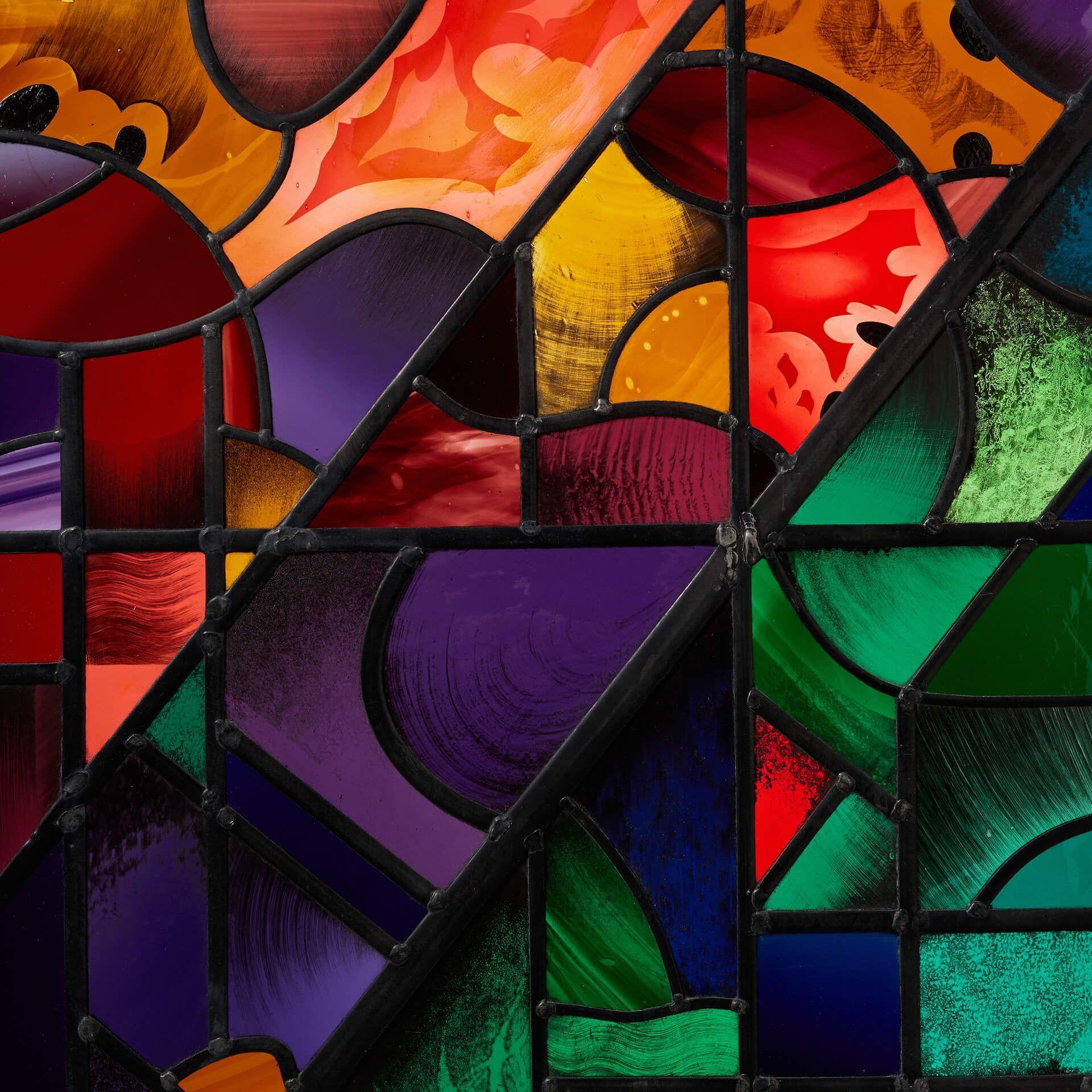 English Goddard & Gibbs Reclaimed Stained Glass Panel of a Phoenix For Sale