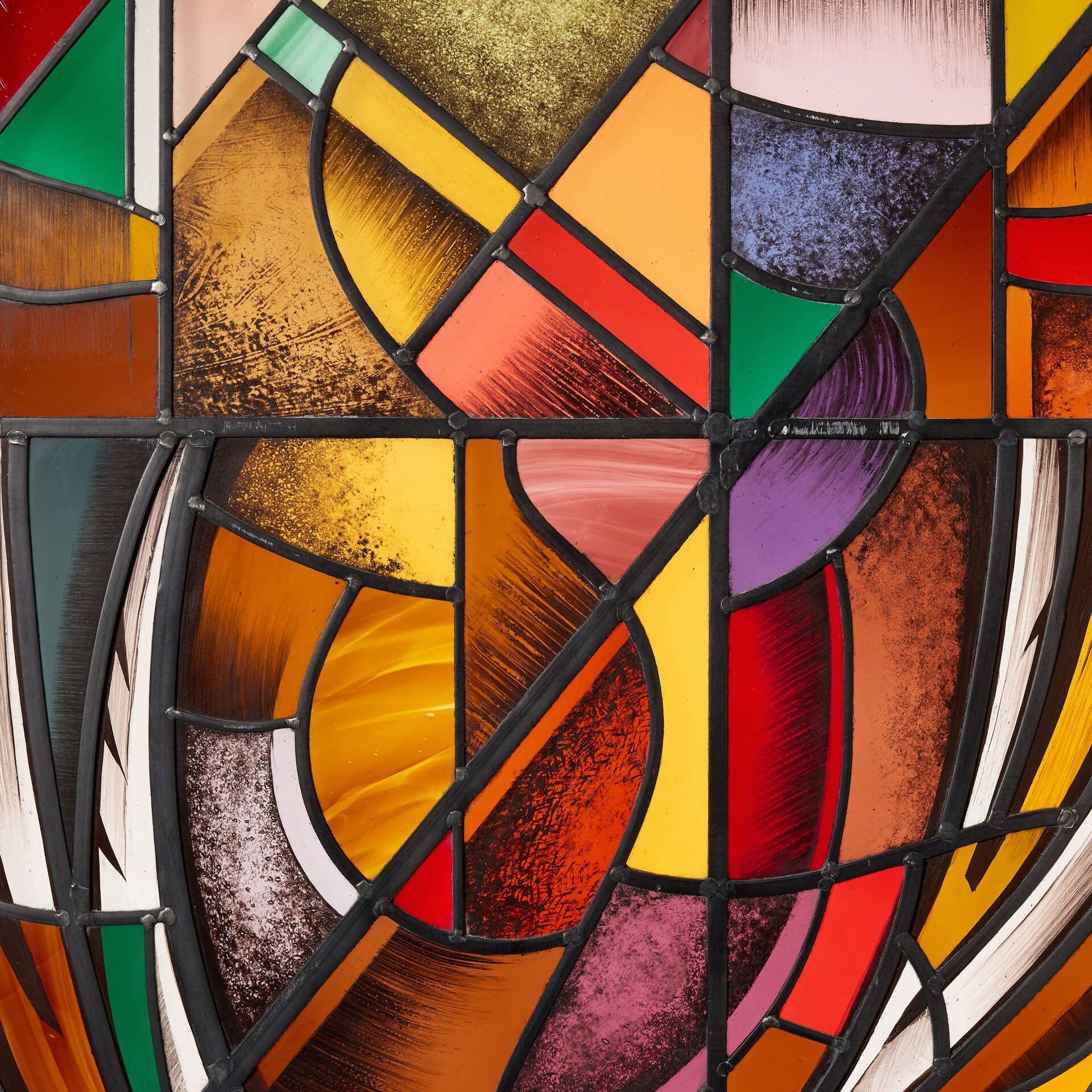Goddard & Gibbs Reclaimed Stained Glass Panel of a Phoenix In Fair Condition For Sale In Wormelow, Herefordshire