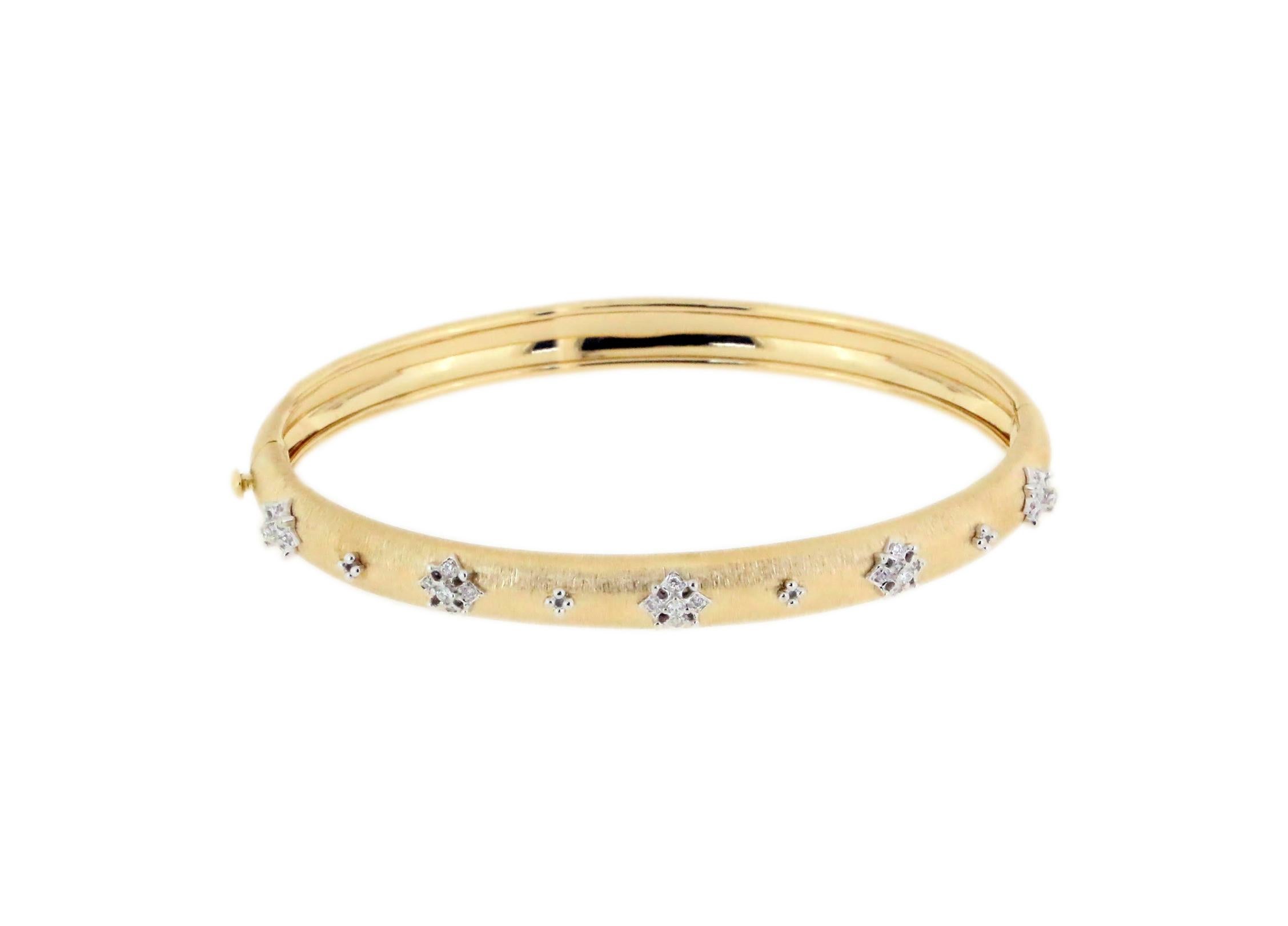 Goddess A1590-A5ZZ, 18K White and Yellow Gold Bangle with Diamonds

18K White and Yellow Gold - 10.51gm
25 Round Diamonds -0.14c
Flowers in White Gold
Bracelet size - 45x55 mm