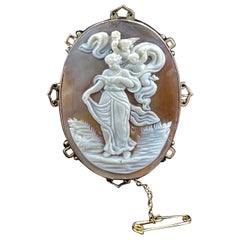 Göttin Cherub Engel Putti Kamee Anhänger Brosche Halskette Gold Klassisch Antik