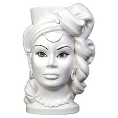 Goddess E11, Woman's Moorish Head, Handmade in Sicily Vase, Size L, Monochrome