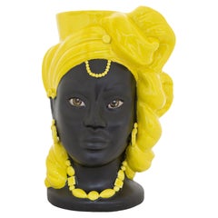 Goddess E15, Woman's Moorish Head, Handmade in Sicily Vase, Size L, Bichrome