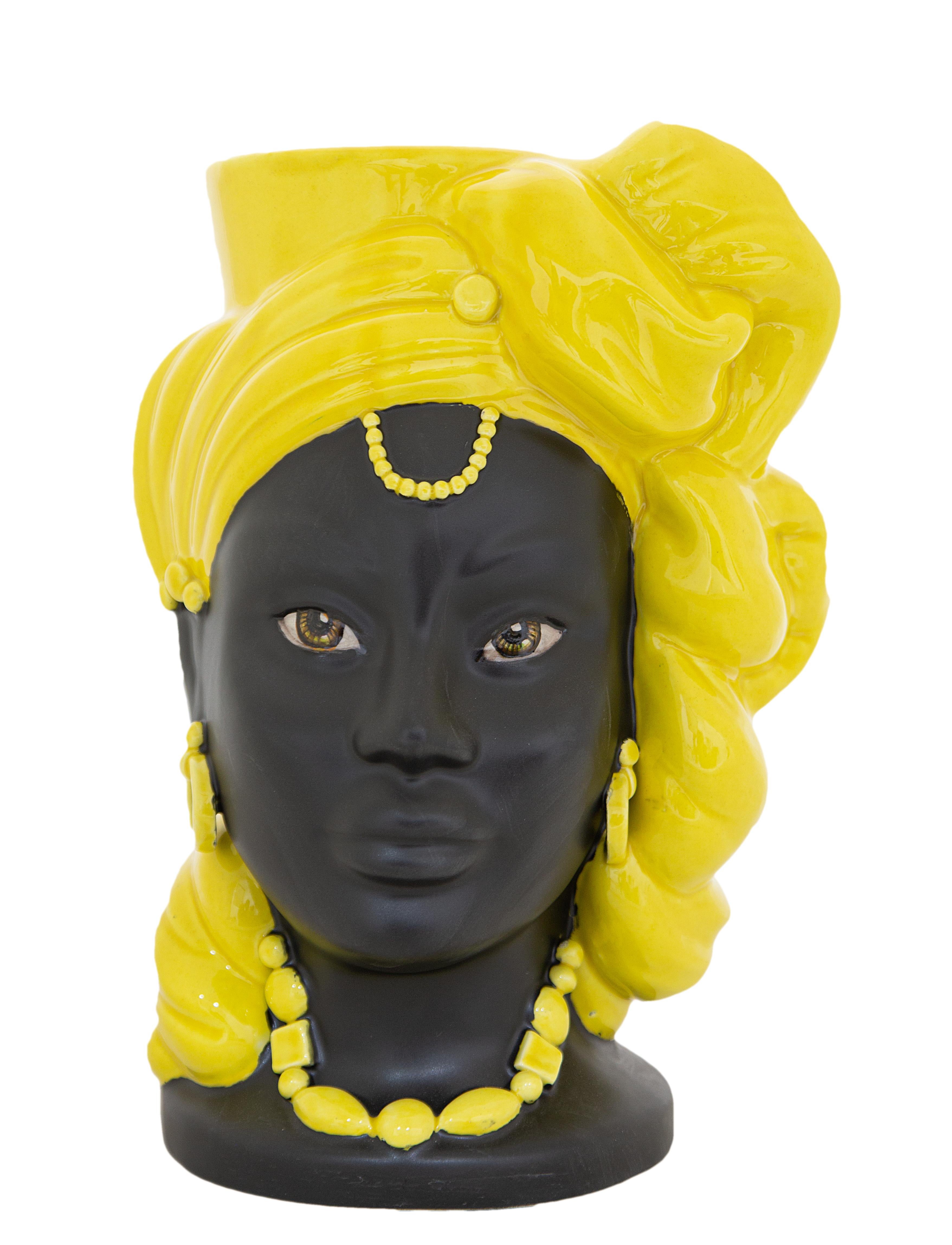 Modern Goddess E15, Woman's Moorish Head, Handmade in Sicily Vase, Size L, Bichrome For Sale