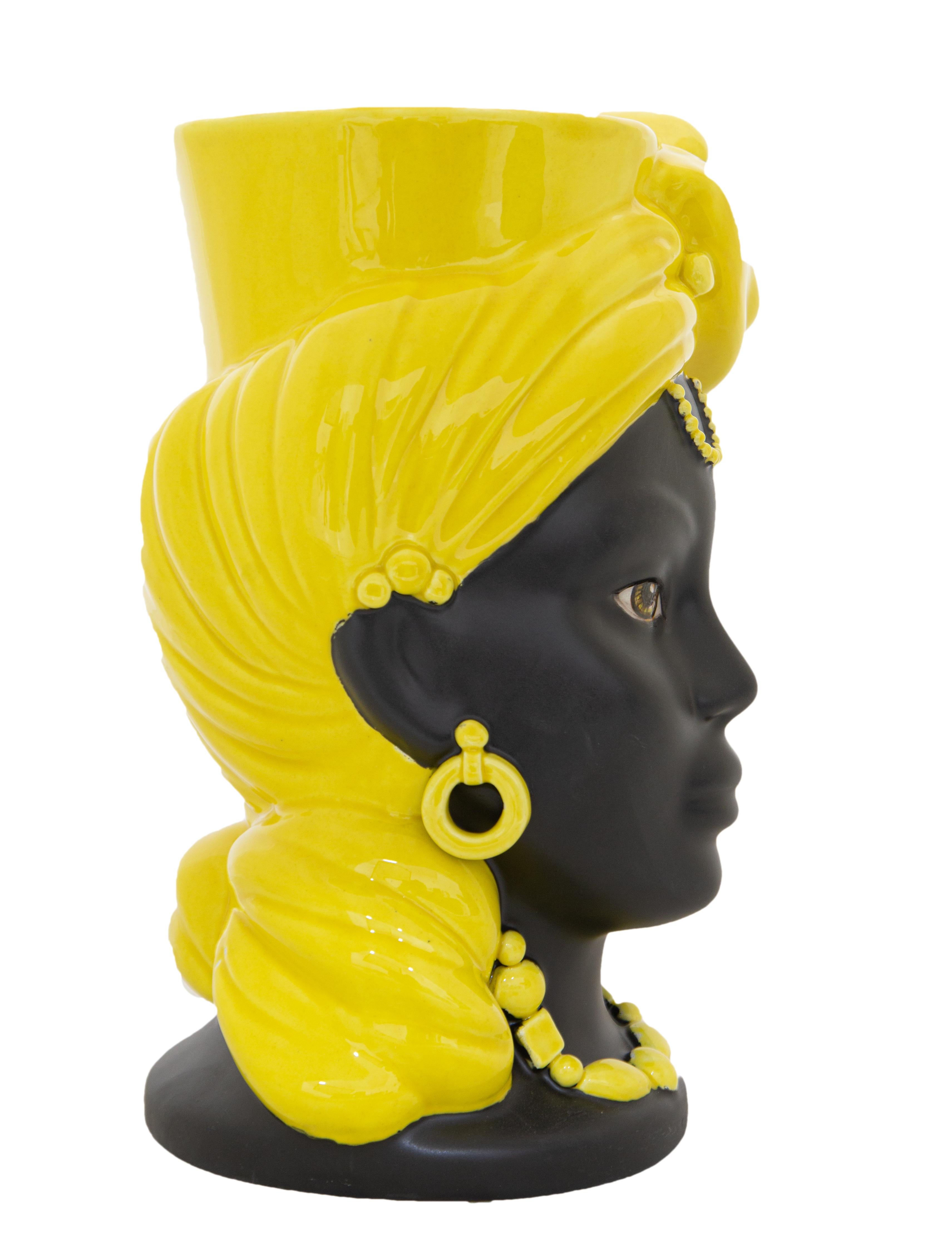 Modern Goddess E15, Woman's Moorish Head, Handmade in Sicily Vase, Size S, Bichrome For Sale