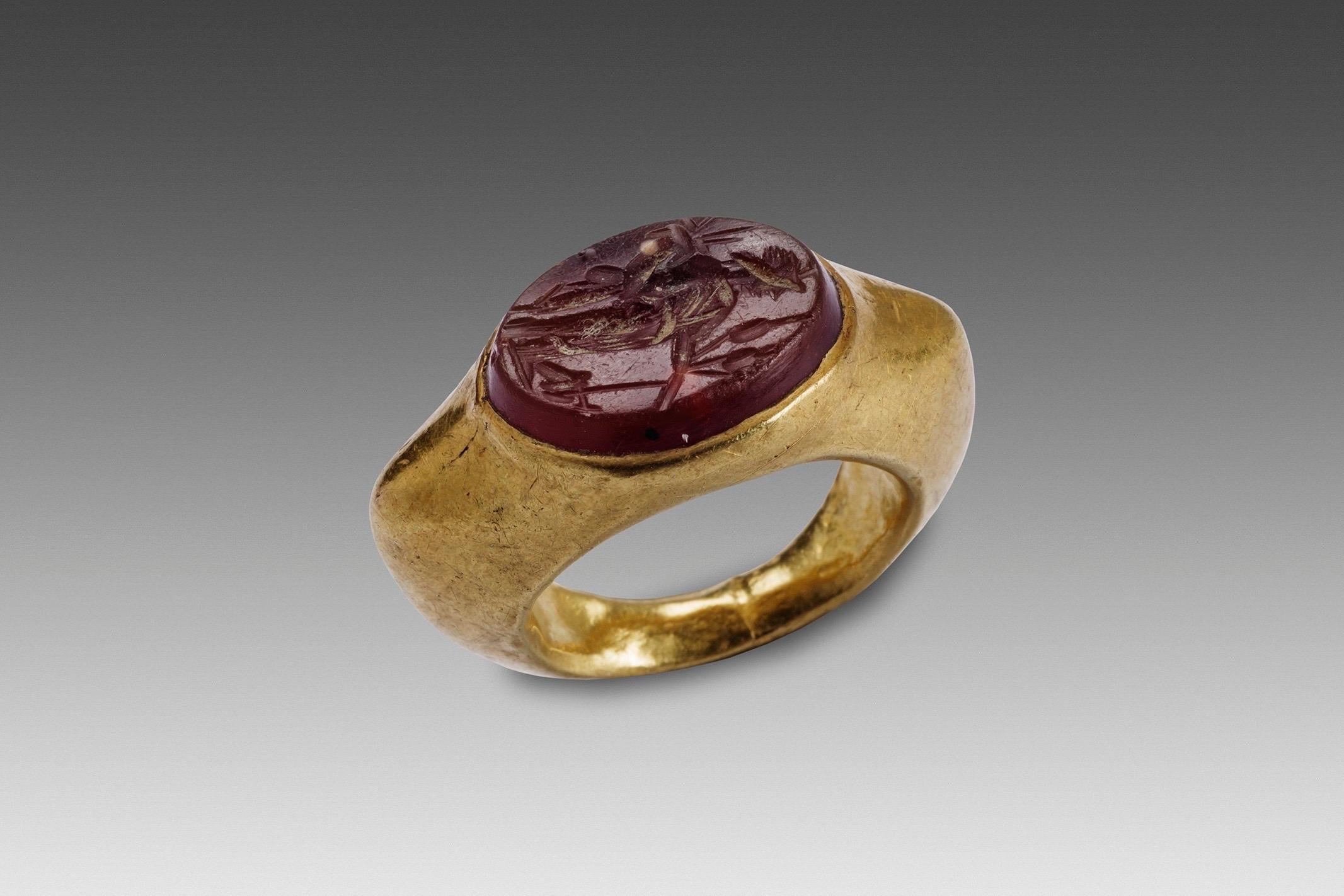 Greek Goddess Fortuna Carnelian Roman Ring, Imperial Era, 1st-2nd c AD, Provenance