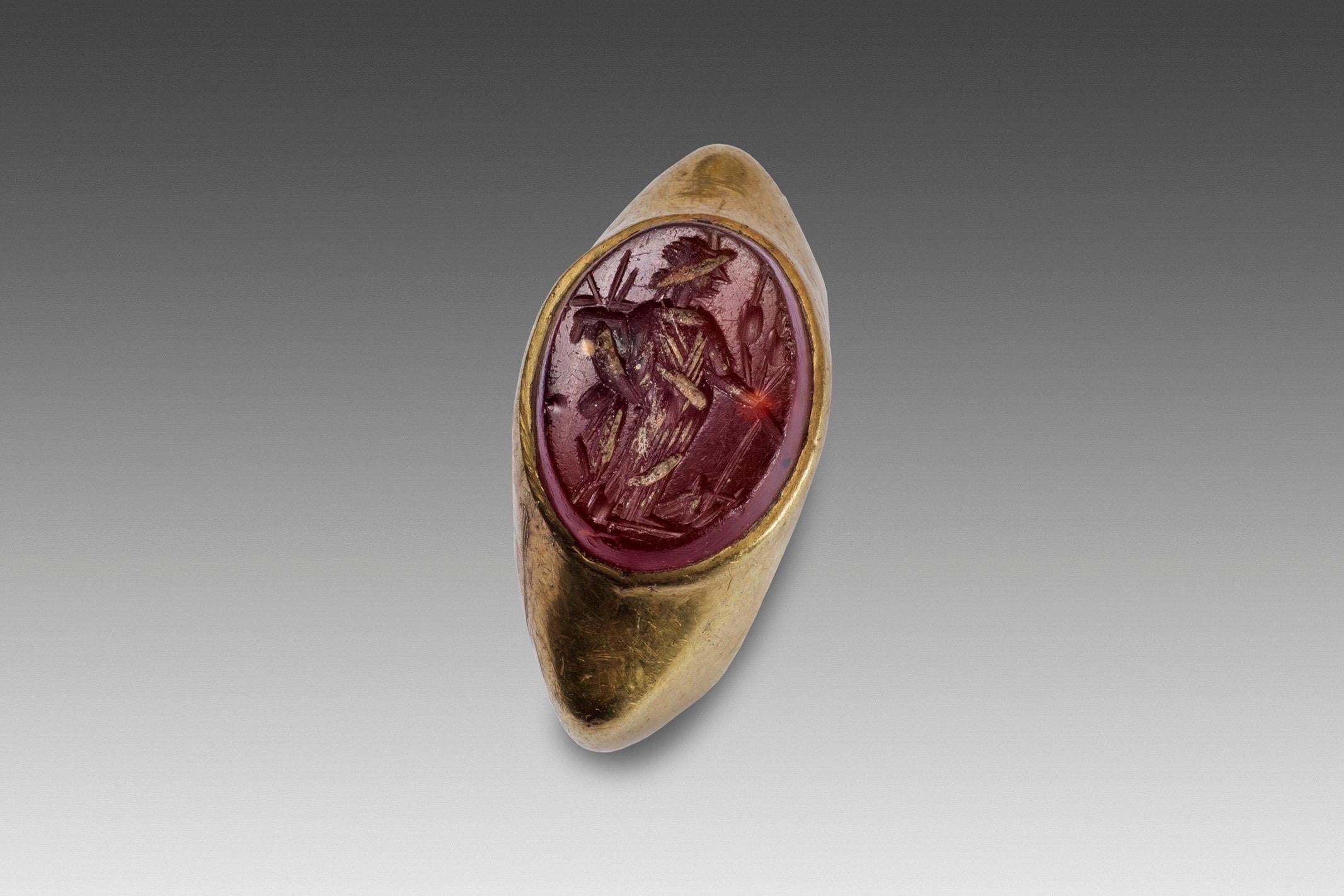 Hand-Crafted Goddess Fortuna Carnelian Roman Ring, Imperial Era, 1st-2nd c AD, Provenance