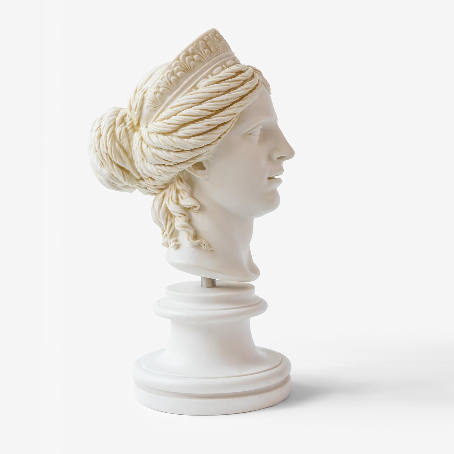 Classical Greek Goddess Hera Bust Statue Made with Compressed Marble Powder For Sale
