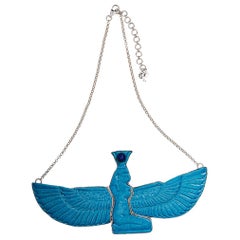 Goddess Isis Necklace in Egyptian Faience Set in Sterling Silver