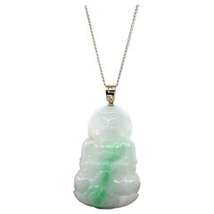 " Goddess of Compassion" 14k Gelbgold burmesische Jadeit Jade Guanyin Halskette