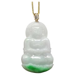 "Goddess of Compassion" Jadeite Jade Necklace with 14k Yellow Gold Diamond Bail 