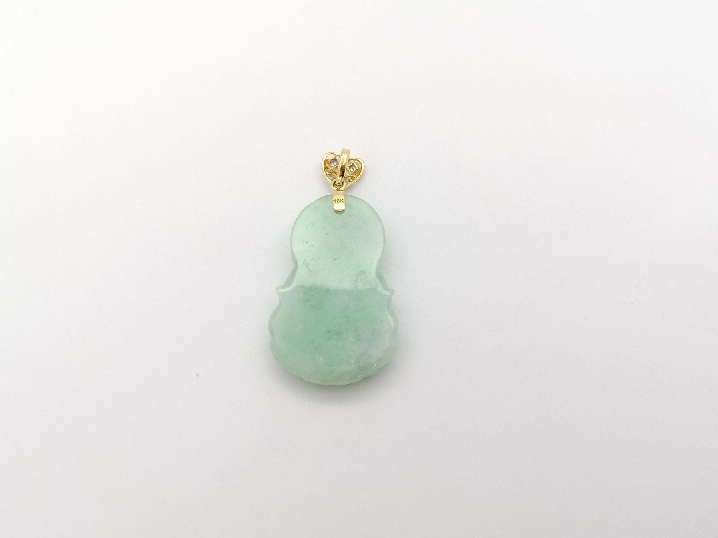 Women's or Men's Goddess of Mercy Carved Jade with Diamond Pendant set in 18K Gold Settings For Sale