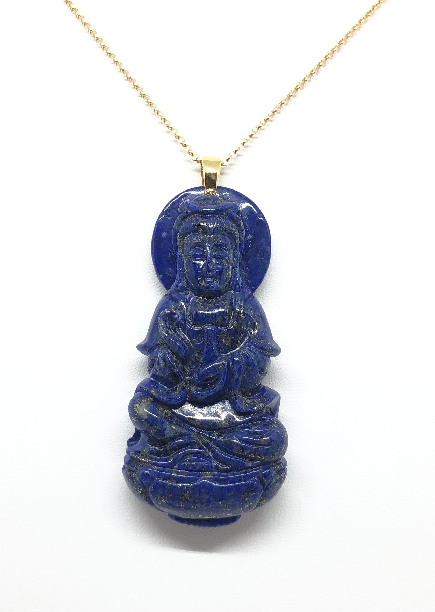 Contemporain Pendentif en or 18 carats serti d'une déesse de la misère en Lapiz Lazuli sculptée en vente