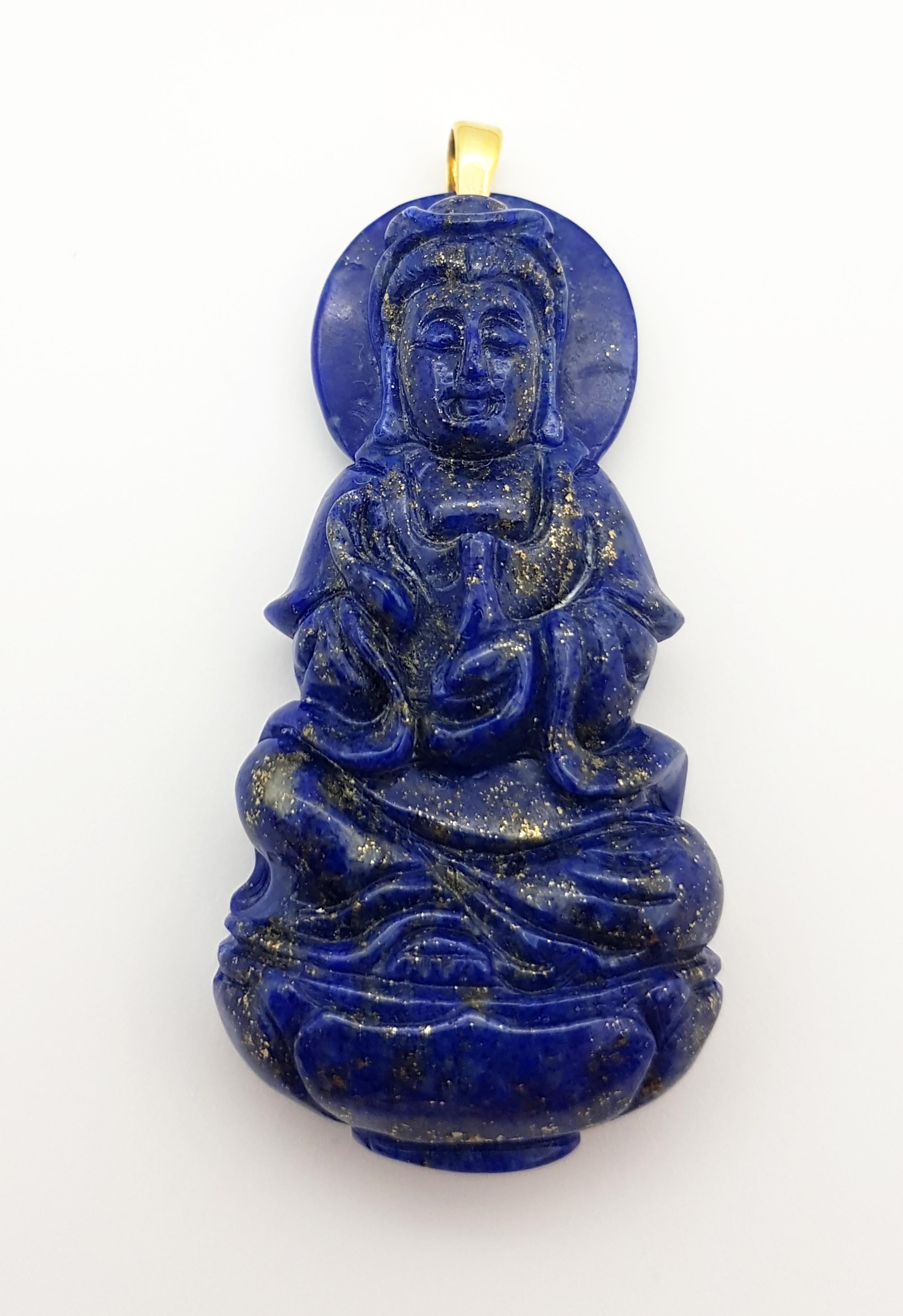 Pendentif en or 18 carats serti d'une déesse de la misère en Lapiz Lazuli sculptée Neuf - En vente à Bangkok, TH