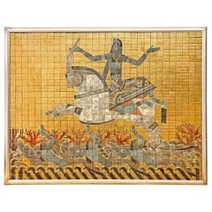 Vintage "Goddess Riding Bull, " Monumental Gold and Grey Art Deco Mosaic with Mermaids