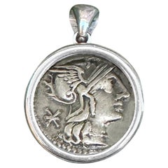 DIOSA ROMA Colgante de plata auténtica de la antigua moneda romana de 148 a.C.