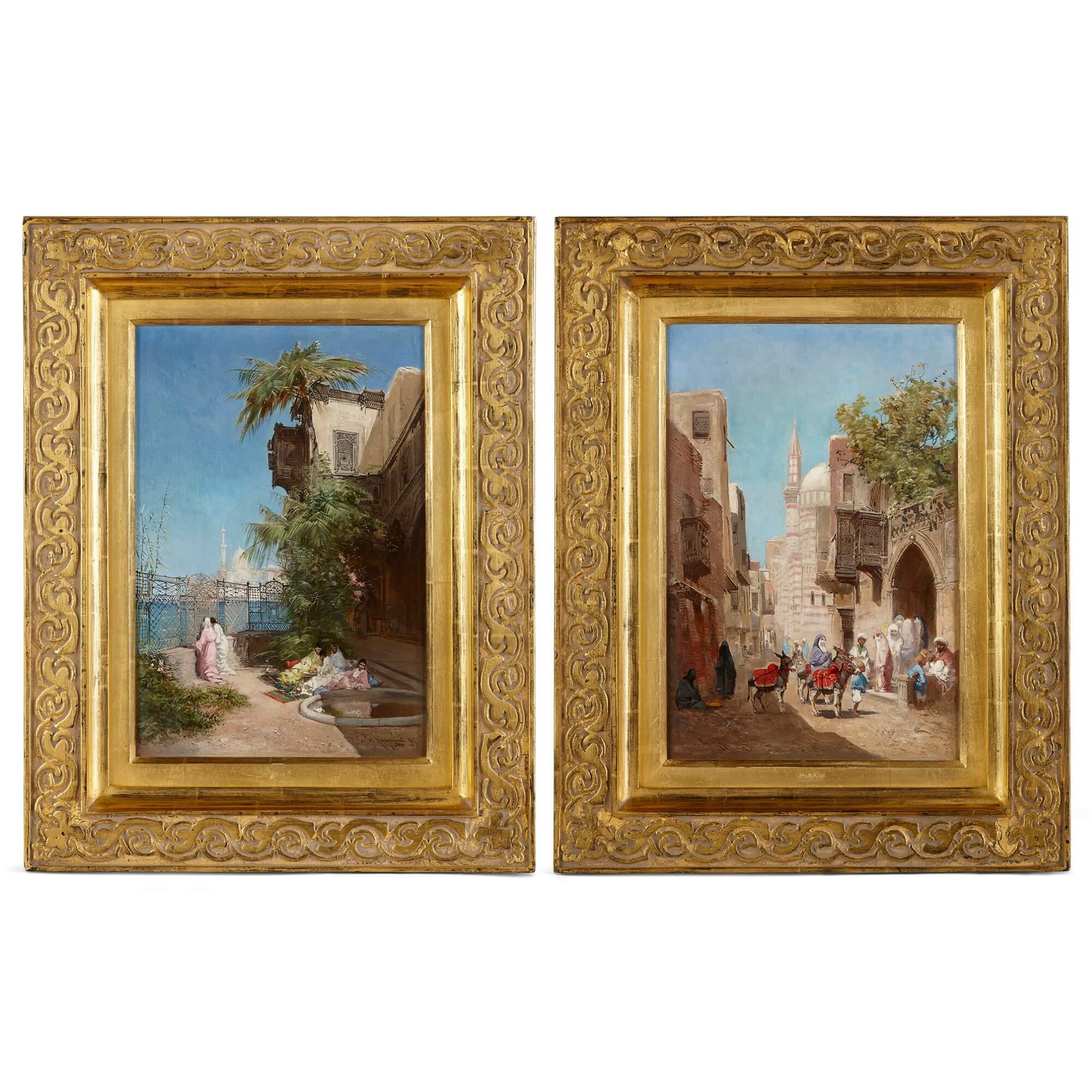 Godefroy De Hagemann Figurative Painting - Pair of Antique Orientalist Oil Paintings by de Hagemann