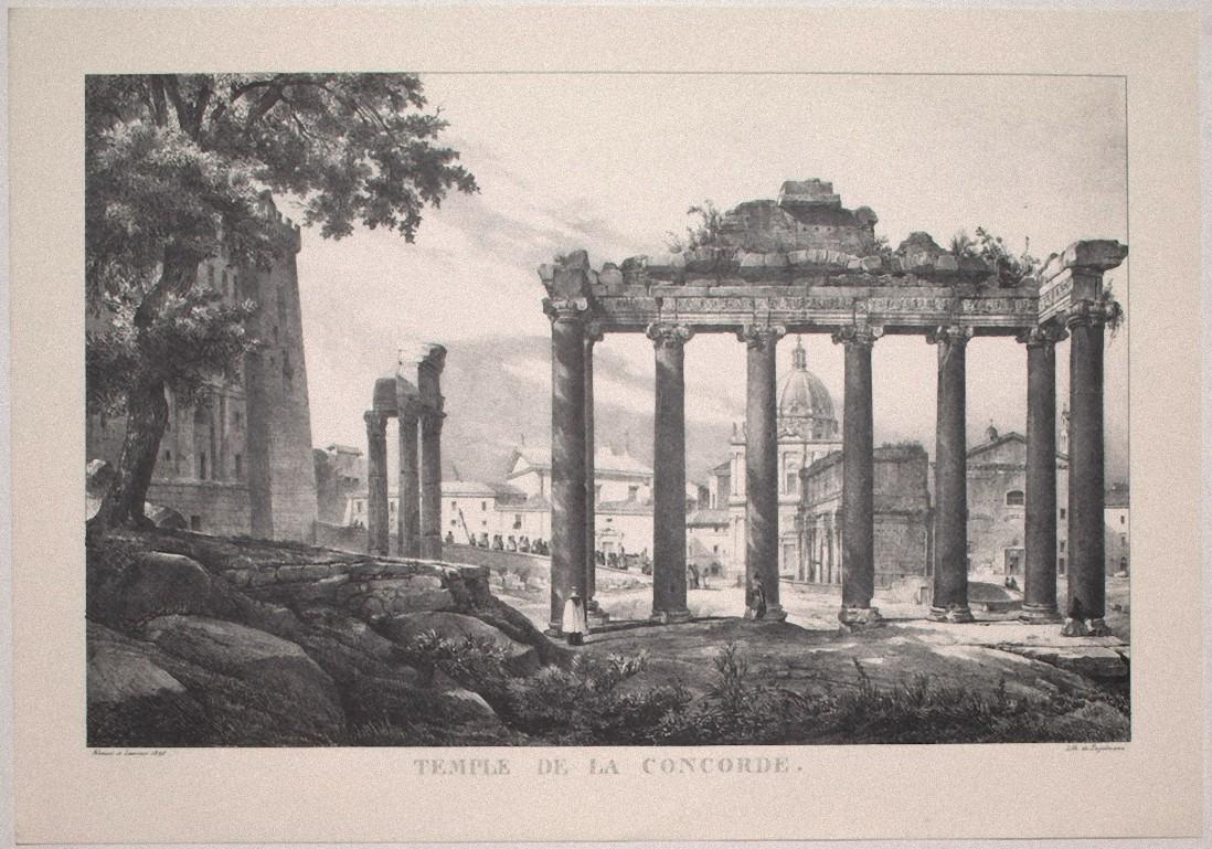 Godefroy Engelmann Landscape Print - Roman Temple - Vintage Offset Print by G. Engelmann - Early 20th Century