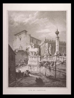 Roman Temples and Ruins - Original Etching After G. Engelmann- Late 20th Century