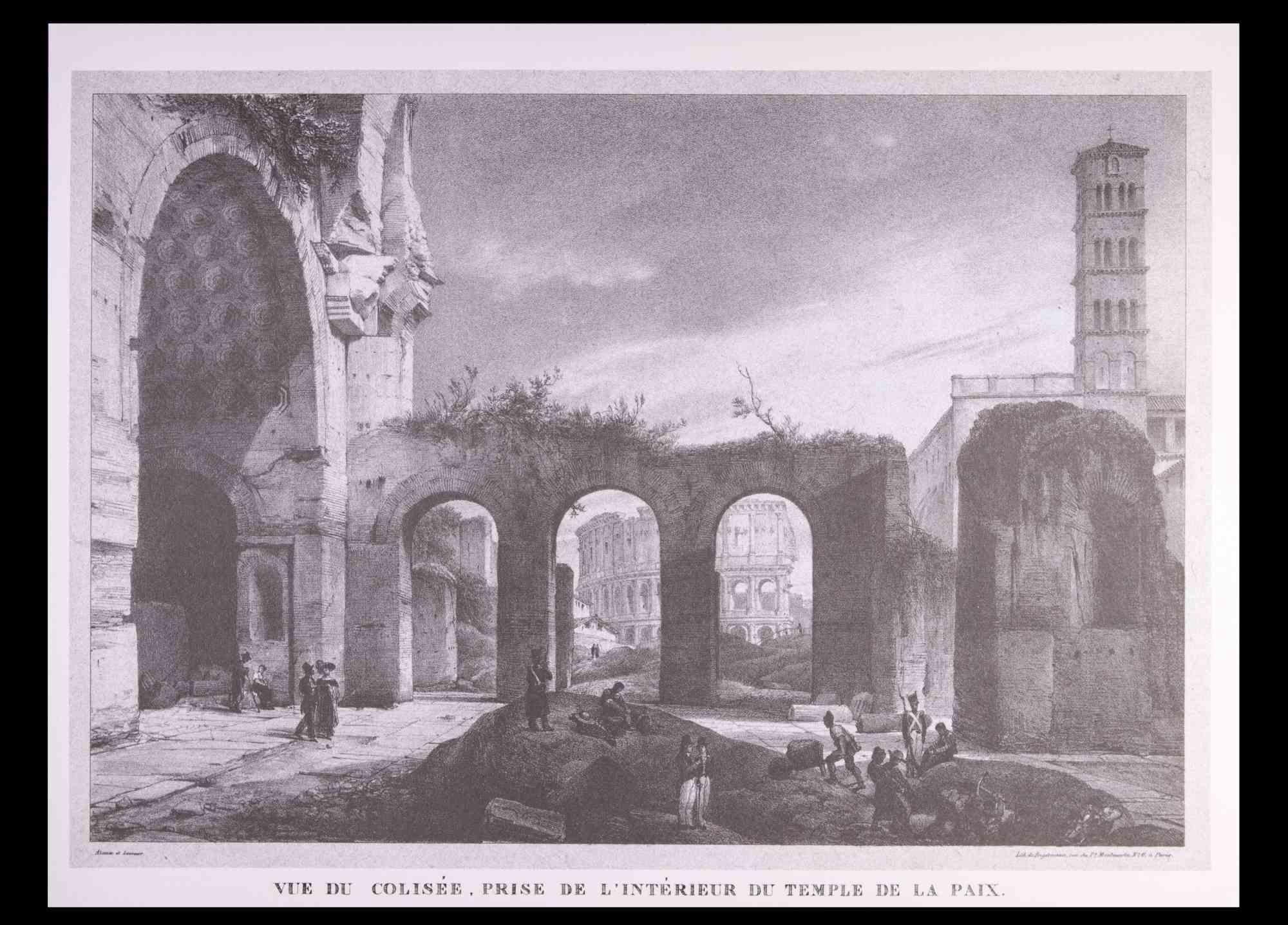 Roman Temples and Ruins -  Etching After G. Engelmann- Late 20th Century - Print by Godefroy Engelmann