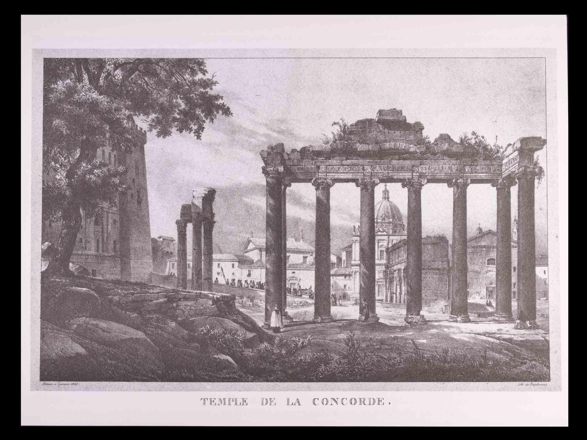 Godefroy Engelmann Figurative Print – Römische Tempel und Ruinen –  Radierung nach G. Engelmann – Ende des 20. Jahrhunderts