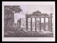 Roman Temples and Ruins -  Etching After G. Engelmann- Late 20th Century